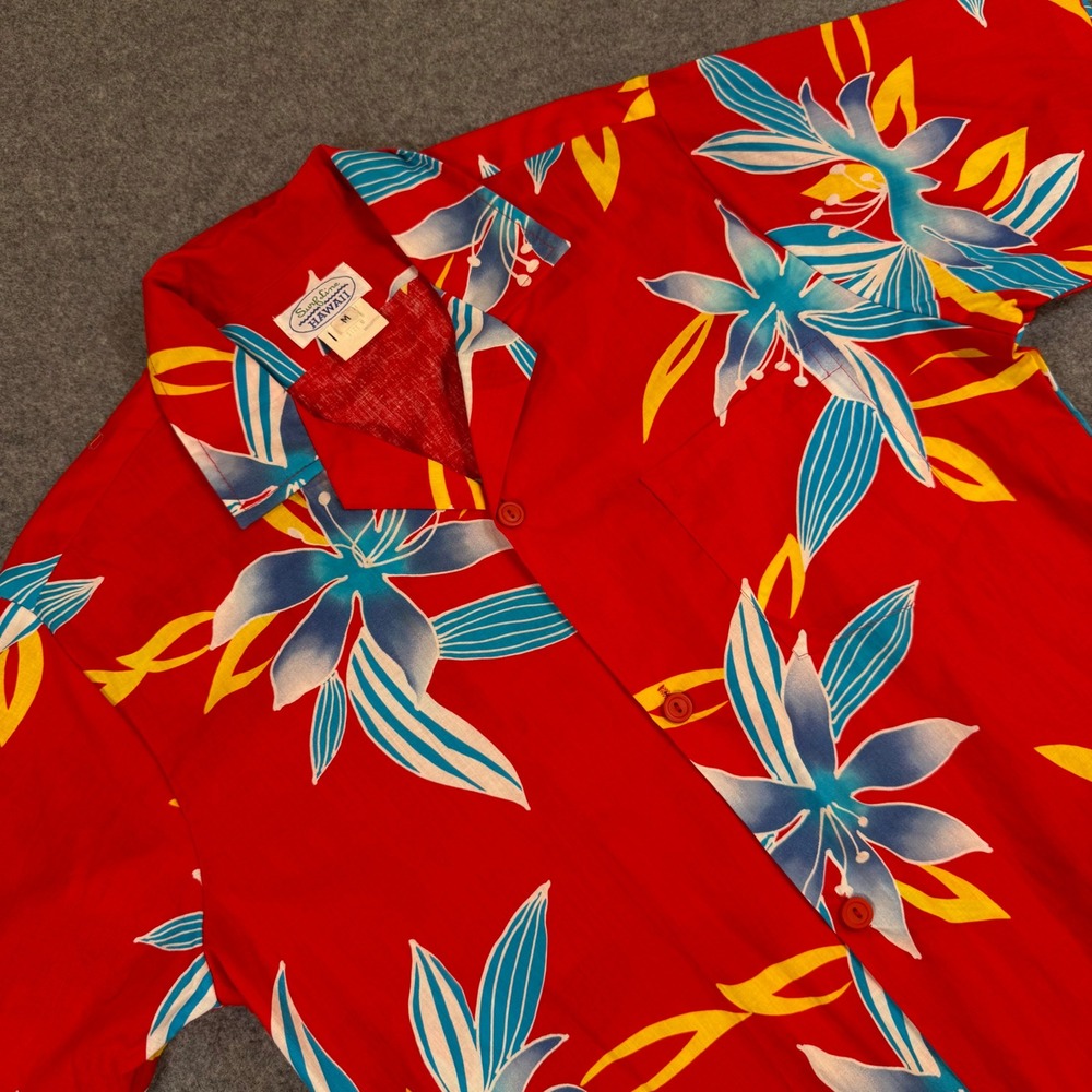 Surf Line Hawaii Vintage 1970s Mens Medium Red Floral Aloha Shirt Cotton